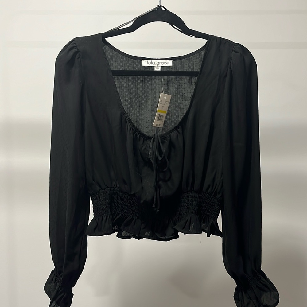 LOLA GRACE black long sleeve top, size M, new with tag.